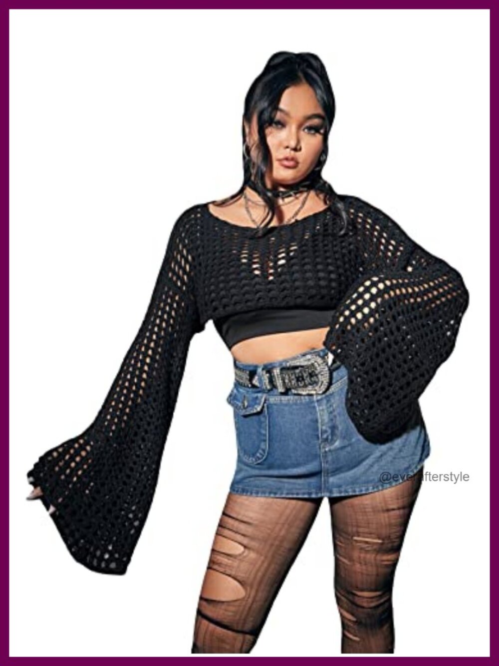 Women's Crochet Cropped Sweater Long Sleeve Boat Neck Hollow Out Flounce